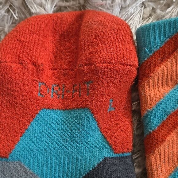 Nike Elite Multicolor Crew Socks Medium Hyper Orange Teal Tall Mens Unisex Gym - Picture 6 of 14